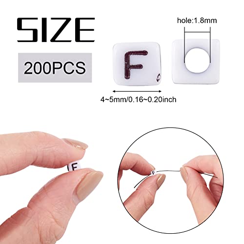 240pcs Opaque Acrylic Letter F Cube Beads White Plastic Alphabet Loose Spacer Square Beads 4-5mm for DIY Name Bracelet Necklace Jewelry Crafts Making Hole: 1.8mm - color: Letter F#White and Black