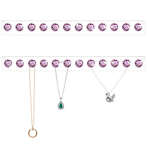 Acrylic Necklaces Holder Wall Mounted Necklace Hangers Hanging Jewelry Organizer with 12 Hooks, Clear Jewelry Hangers for Necklace Organizer for Girls Women, Necklace Hooks for Wall (Purple, 2 Pack) - color: Purple – 2Pack