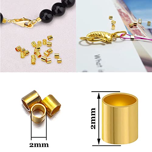 500 2.2mm Plated Brass Beads - 5 Colors, 500 Pieces, Crimp Tube Accessories for Jewelry Making - color: Gold