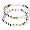 Tila Flat Beaded Bracelet for Women,Bohemian Colorful Stretch Square Glass Bead Elastic Layred Bracelet Stack, Handmade Boho Trendy Holiday Jewelry Accessories Friendship Gift - color: Black White