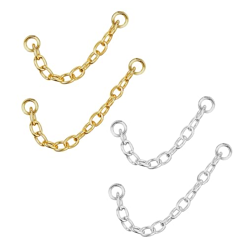 4Pcs Gold Earrings Connector Chains Set for Women, Convertible Dangle Chain for Double Piercings 50mm - color: silver and gold 4pcs