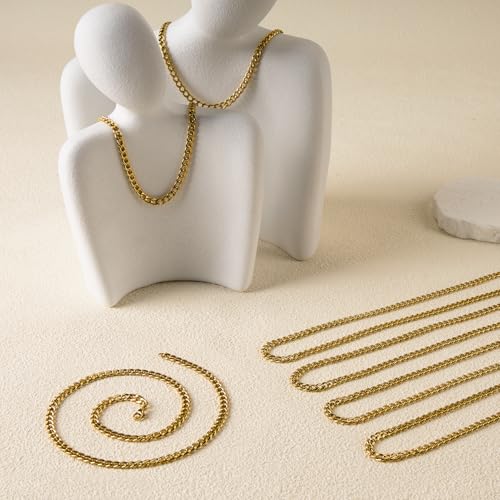 YOUBEIYEE Gold Plated Stainless Steel Jewelry Chains Miami Curb Cuban Chain Bulk for Jewelry DIY Making (10pcs,20inch) - color: Gold 20", size: 1.4mm
