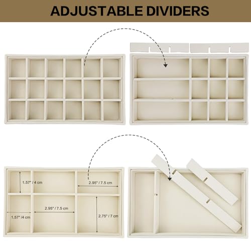 8 Pack Jewelry Organizer for Drawer, Necklace Velvet Storage Display Tray, Stackable Insert Divided Holder for Bracelet Rings Earring Brooch Watch, Beige 4 Styles - style: Modern