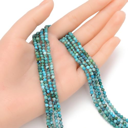 Adabele 15 Inch Natural Green Turquoise Healing Gemstone 3mm (0.12 Inch) Tiny Small Faceted Round Loose Beads Stone Spacer (105-115pcs) for Craft Jewelry Making GK3-15 - color: Green Turquoise, size: 3mm (0.12") - 15 inch/1 strand