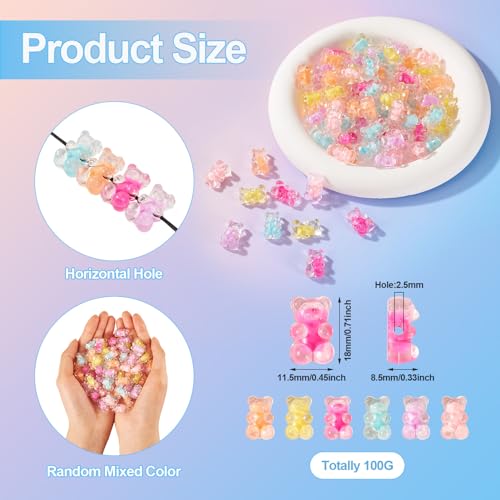 80Pcs Acrylic Gummy Bear Beads Random Color Pastel Fake Animal Gummy Bear Bracelet Beads Flat Back Kandi Bead Bulk for Crafts DIY Jewelry Making Supplies - color: Random #2
