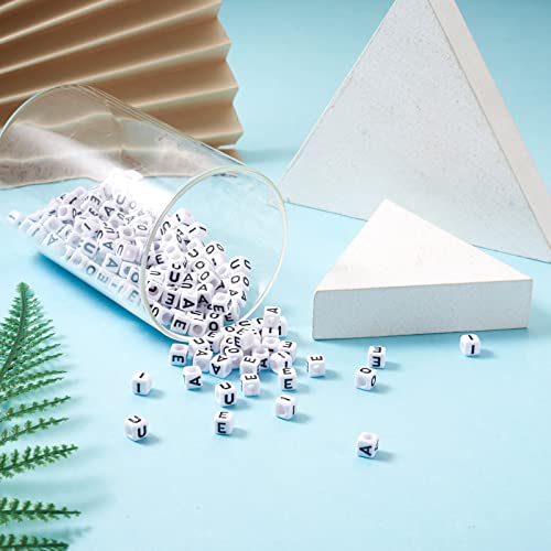 FASHEWELRY 500Pcs Vowel Cube Acrylic Letter Beads 6x6mm White A/E/I/O/U Initial Alphabet Beads for DIY Bracelet Necklace Jewelry Making - color: 00-A/E/I/O/U, size: 6x6x6mm