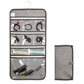 Travel Foldable Jewelry Rolls Bag Hanging Jewelry Organizer with 9 Zippered Clear Pockets Storage Pouch with Rotatable Hanger (GREY) - color: GREY