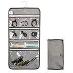 Travel Foldable Jewelry Rolls Bag Hanging Jewelry Organizer with 9 Zippered Clear Pockets Storage Pouch with Rotatable Hanger (GREY) - color: GREY