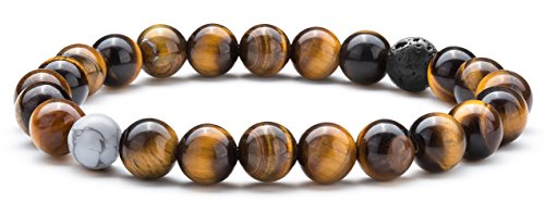 Hamoery Men Women 8mm Tiger Eye Stone Beads Bracelet Elastic Natural Stone Yoga Bracelet Bangle - color: Tiger Eye Stone-21003