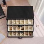 YUFONG Earring Organizer Box Acrylic Jewelry Organizer with 3 Drawers 54 Adjustable Grids Clear Stackable Earring Holder Velvet Trays Ring Display Case for Women Girls (Black Beige) - color: Black Beige