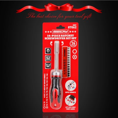 14-Piece 1/4″ Magnetic Ratcheting Screwdriver Bit Set, T4-T40 Torx Bit Set with 1/4 inch Magnetic Bits Driver Multi-bit Ratchet Screw Drivers for Garage, Home, Work, DIY Repair - style: 14 PCS Ratcheting + Torx Bits