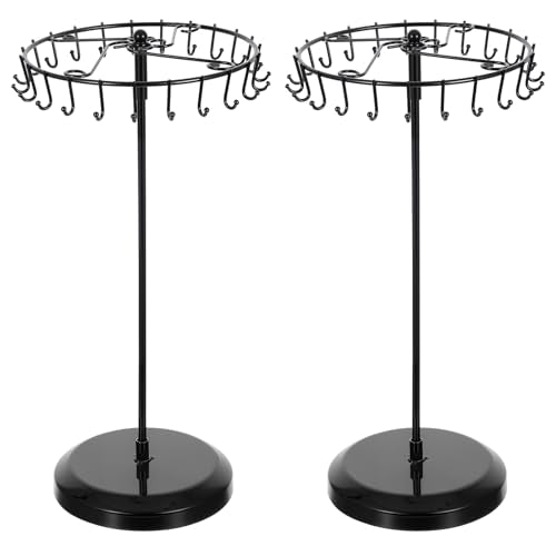 2 Pcs Rotating Necklace Holder Metal Necklace Stand Organizer for Bracelet Earring Keychain Ring Jewelry Display, 14.5 Inch with 23 Hooks (Black)