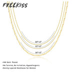 Freekiss Women's Layered Necklace Set - 3 Piece Dainty Gold Jewelry for Everyday Stacking | 14K Gold Plated Snake Chain, Rope Chain, Cuban Chain | Adjustable Length 14-18.5 Inch | Gift Ready - color: Gold, style: Beads+Cuban+Figaro
