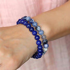 3 PCS Healing Crystal Bracelets for Women 8mm Natural Stone Beaded Stretch Bracelet Amethyst Jewelry Gifts - color: 06 8mm Lapis Lazuli & Sodalite - Blue