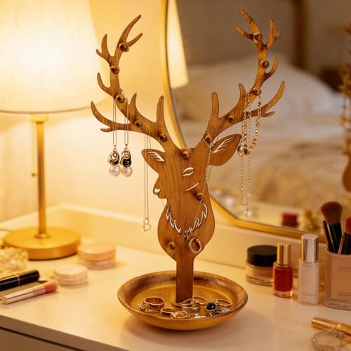 Gold Antler Jewelry Organizer Stand Display Earring Organizer Necklace Holder Stand Rack Jewelry Tower Metal Jewelry Stand Wedding Earring, Necklace Ring Jewelry Tree Home Decoration Gift for Woman - style: Antler