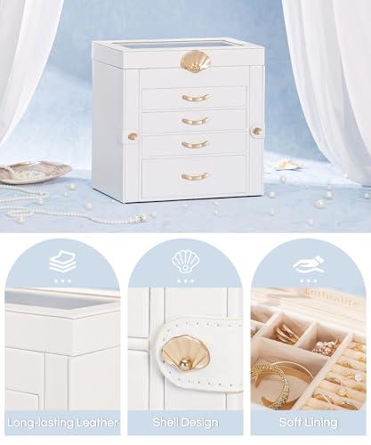 Enthralite Jewelry Box with 4 Drawers : Jewelry Display Organizer for Earrings Necklaces - Gift for Girls Women | White