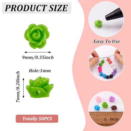 Beadthoven 50pcs Handmade Flat Base Opaque Resin Colorful Rose Flower Beads for DIY Beading Jewelry Necklace Bracelet Earring Supplies 9x7mm Hole: 1mm - color: 0Mixed Rose#9x7mm
