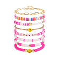 KIFEDSLJ Surfer Clay Bead Bracelets Elastic Colorful Polymer Beaded Stackable Stretch Bracelet Bohemia Aesthetic Summer Beach Jewelry for Women - color: pink c