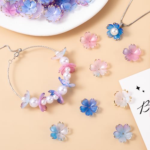 100Pcs Colorful Cherry Blossom Beads, 5-Petal Acrylic Flower Beads, Mini Spacer Beads Hair Charms Halloween Christmas for Bracelets Earring Jewelry Making - color: Multicolor