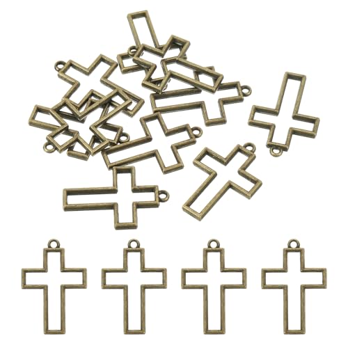 PATIKIL Alloy Open Back Bezel Pendants, Cross Shape Hollow Resin Pendant Frame for DIY Crafts Earrings Necklace Bracelet Making - color: Bronze