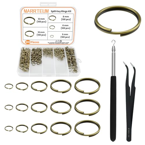 500 Pcs Double Open Jump Rings Kit, Zinc Alloy Mini Round Split Craft Jump Keychains Key Ring with Double Loops Connectors for Jewelry Making, Bracelets, Necklace, DIY (5, 6, 8, 10, 12mm) - color: Bronze