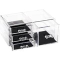 Sea Team Clear Makeup Organizer with Drawers, Acrylic Plastic Cosmetic Display Case, Jewelry Storage Box, Holder for Dresser, Bathroom, Vanity, Countertop (1 Large, 3 Small Drawers) - size: 1 Large, 3 Small Drawers