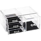 Sea Team Clear Makeup Organizer with Drawers, Acrylic Plastic Cosmetic Display Case, Jewelry Storage Box, Holder for Dresser, Bathroom, Vanity, Countertop (1 Large, 3 Small Drawers) - size: 1 Large, 3 Small Drawers