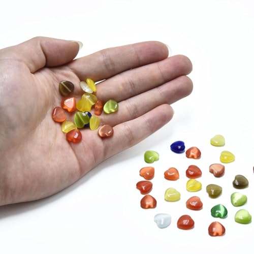 39pcs 10mm Mixed Colors Cat's Eye Heart Stone Loose Gemstone Beads Semi-Precious Craft Supplies for DIY Jewelry Making - color: Heart10mm Mixed Colors