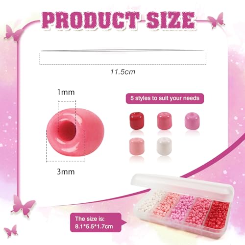 TOAOB 1500pcs 3mm Pink Colors Opaque Seed Beads Kit Glass Round Small Spacer Beads with Beading Pin for DIY Beading Weaving Earrings Bracelets Necklaces Eyeglass Chain Art Crafts Jewelry Making - color: Pink Series