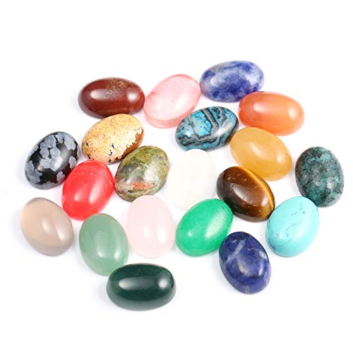 CAB 20-Piece Natural Stone Cabochon Beads for Jewelry Making - Oval, Random Color, Crystal Quartz, Size 10x14mm - size: 10x14mm