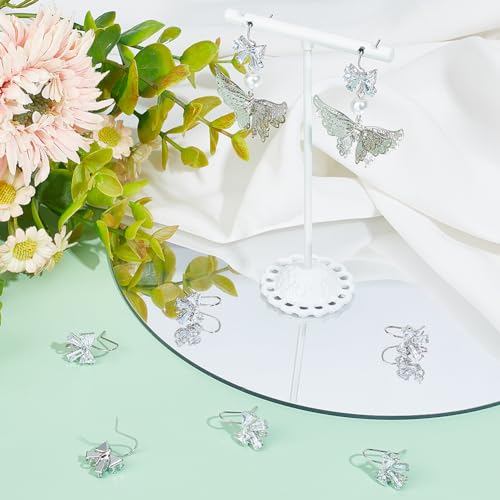 Beebeecraft 1 Box 20Pcs Cubic Zirconia Bowknot Earring Hooks Bow Ear Wires Earrings Findings with Loop for Jewellery Making Accessories DIY Earrings Craft - color: Silver Bowknot Earring Hooks