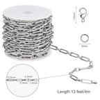 SMYHTGLIF 13 Feet Silver Stainless Steel Chain for Jewelry Making Paperclip Bulk Chain Spool Craft Jewelry with Lobster Clasps and Jump Rings - color: Paperclip Silver