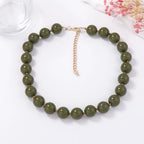 Caiyao Bohemian Colorful Acrylic Round Beaded Choker Necklaces Handmade Adjustable Resin Beads Clavicle Rope Necklace for Women Men Ethnic Costume Party Vacation Jewelry Gifts - color: Olive green