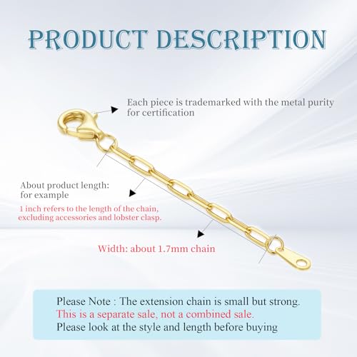 10K Yellow Gold 1"/2"/3" Necklace Extender Chain with Lobster Clasp/Spring Clasp Gold Necklace Extender Bracelet Anklet Extension Chain Necklace Bracelet Extender 10K Gold - size: 2inch, style: style 5