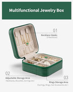 VLANDO Small Travel Jewelry Box Organizer - Girls Women Gift Rings Earrings Necklaces Jewelry Storage Display Case Dark Green - color: H.Dark Green