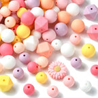 LiQunSweet 110 pcs Spring Theme Daisy Flower Focal Silicone Beads Round Hexagon Shape Silicone Beads for Keychain Making DIY Beadable Pens Jewelry Making Bracelets - color: Hexagon Round Daisy Beads_110 Pcs
