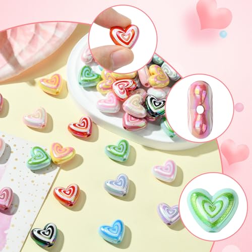 LiQunSweet 50 Pcs Colorful Acrylic Beads Rainbow Plated 17mm Acrylic Heart Beads Loose Beads Spacer for DIY Necklace Bracelet Jewelry Craft Making - color: Acrylic Rainbow Plated Heart Beads_50 Pcs