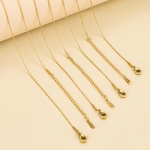 SMYHTGLIF 18 Inches Stainless Steel Necklace Chain for Jewelry Making 12 Pcs Gold DIY Craft Jewelry Necklace Chain Bulk with Adjustable Extender - color: Gold, size: 18 Inches