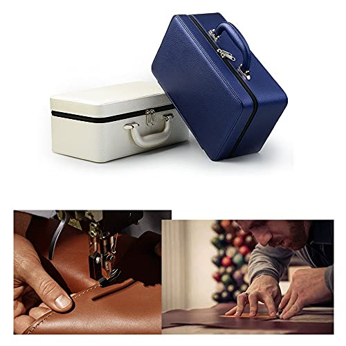 Oirlv Blue Leather Jewelry Box Handmade Travel Jewelry Organizer Storage Case Holder For Girl Lady Earring,Ring,Necklace,Pendant,Watch,Bracelet.(3 layers) - color: Blue