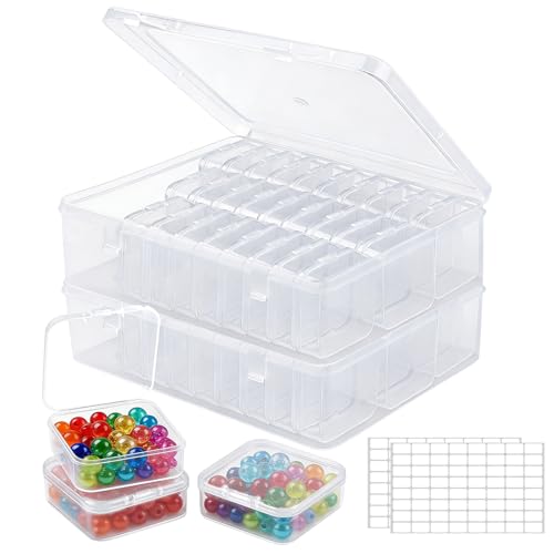 Bead Organizer Box 2 Pack, 60 Small Girds Bead Storage Organizer, Beads Storage Containers with 2 Sheets Label Stickers, Beading Storages for Art DIY Jewelry Fishing Tackle Crafts Storing - color: 2 Pcs