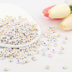 600Pcs Flat Round Vowel Letter Beads 7x4mm with Letter A E I O U Gold Letters White Acrylic Beads for Jewelry Making with Colorful Smiling Faces and Heart - color: Mixed Gold