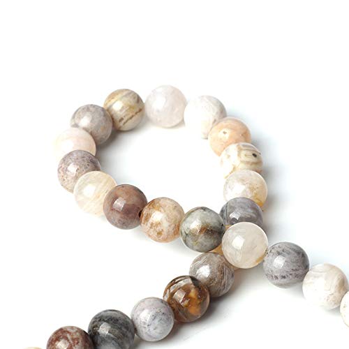 100Pcs Natural Stone 6mm Bamboo Leaf Agate Round Loose Gemstone Energy Healing Beads Hole Size 1mm DIY Smooth Beads for Bracelet Necklace Earrings Jewelry Making - color: Bamboo Leaf Agate, size: 6mm
