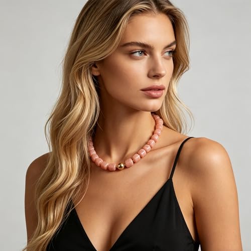 Chunky Acrylic Resin Beaded Necklace for Women Colorful Large Round Choker Adjustable Stack Acrylic Beads Necklace Resin Summer Party Jewelry - style: Peach Pink