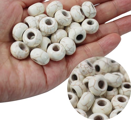 Large Hole Turquoise White Beads for Bracelet 100pcs European Gemstone Beads Howlite Rondelle Space Craft Beads for Pens-DIY Charms-Jewelry Making (White Large Beads) - color: White Large Beads