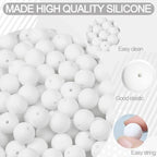 MAIBAOTA 120 Pcs White Silicone Beads - 15 mm Round Beads for Keychain, Pens, Bracelet, Necklace Making - Bulk Craft Kit - color: White
