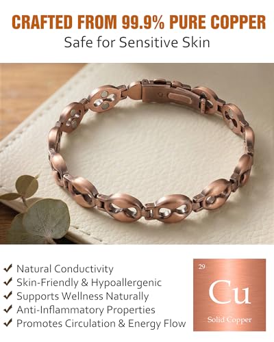 Jecanori Pure Copper Bracelet for Women,Copper Magnetic Bracelet With 3500 Gauss Magnets, Adjustable Jewelry Gift with Sizing Tool - color: Infinitely