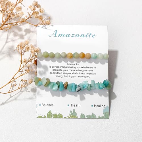 Healing Crystal Bracelets for Women 2 PCS 6mm Natural Stone Bracelet Stretch Crystal Beaded Bracelets Handmade Gemstone Bracelet Jewelry Gifts Christmas Gifts for Women Girls - style: amazonite