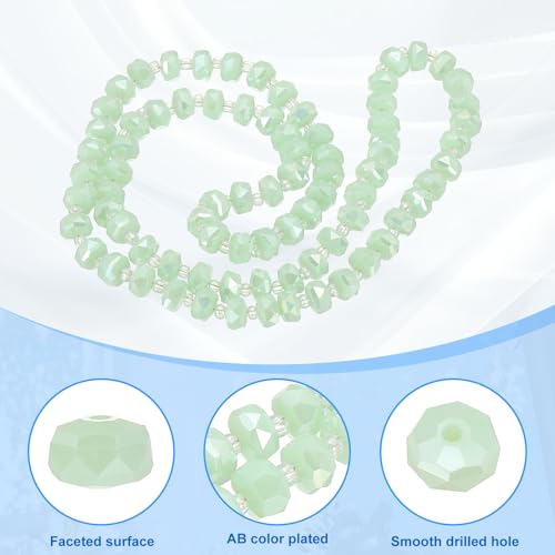 PATIKIL 75 Pcs 8mm OD 5mm Thick Crystal Glass Beads, Rondelle Crystal Beads Faceted Cut Gemstone Strand with Spacer Beads for Craft, Bracelet, Necklace, Light Green Porcelain - color: Light Green Porcelain
