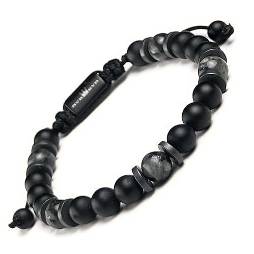 Mens Beaded Bracelet - Stone Jewelry, Black Onyx Hematite Bracelets, Mens Accessories, Adjustable - style: Spectral Night