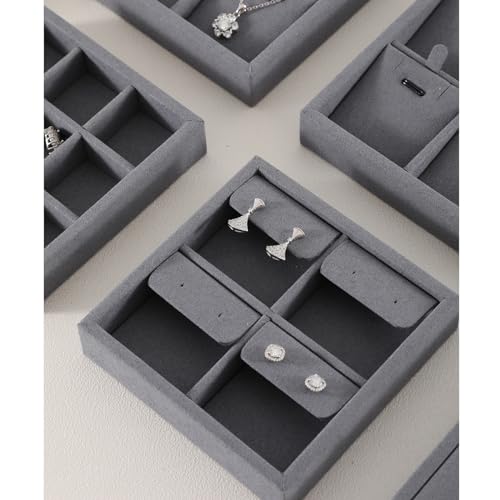 Dark Blue Jewelry Display Tray Ring Necklace Earring Bangle Organizer Multifunctional Storage Case for Jewelry Showcase (Small 4 Grids Earrings Tray) - color: 05-Earring Tray
